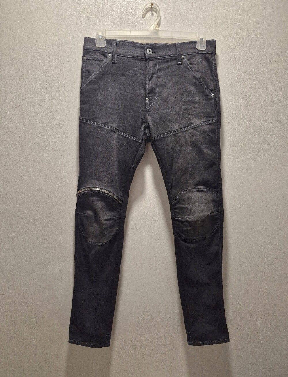 G Star Raw Jeans Mens 34x29 Black 3D Zip Knee Skinny Moto Biker Denim 5620